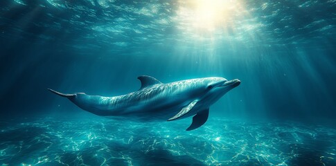 Obraz premium Dolphin Swimming in Ocean Underwater Photography Marine Serene Captivating View