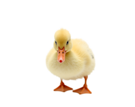 Adorable Duckling Portrait, Close-Up of a Fluffy Yellow Duck with Bright Feathers and Orange Feet, Perfect for Springtime and Animal-Themed Projects