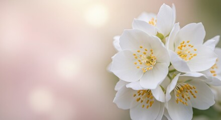 Fototapeta premium Well illustrated image. White jasmine flowers blooming softly against a blurred background