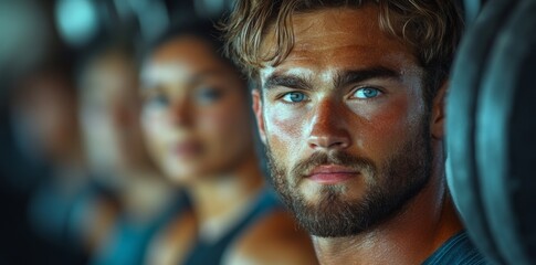Obraz premium Intense Workout Session Focused on Strongman Training Gym Portrait Photography Motivational Close-Up Fitness Journey with Copy Space