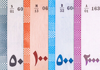 50 pound banknote Syria, fragment for designers. Paper money of Syria.