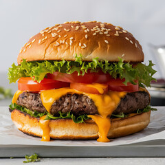 Delicious Burger with Fresh, Juicy, and Perfect for Menus or Ads
