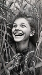 Joyful young woman in a field of wheat