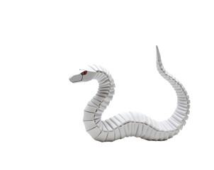 Fototapeta premium An intricately crafted origami snake with delicate folds, showcasing the beauty of paper art and the precision of geometric forms against a stark studio backdrop