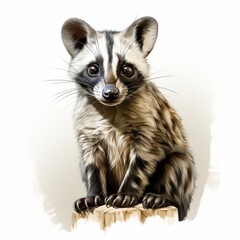 Obraz premium Active Civet Cat Portrait, Watercolor clipart, Isolated on a White Background