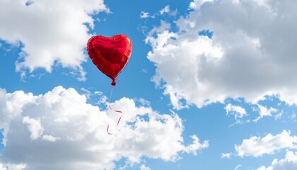 Fototapeta premium Un globo en forma de corazón vuela hacia arriba y fuera del marco.