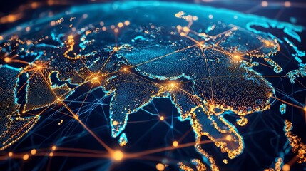Detailed map of Asia showcasing communication networks and infrastructure.