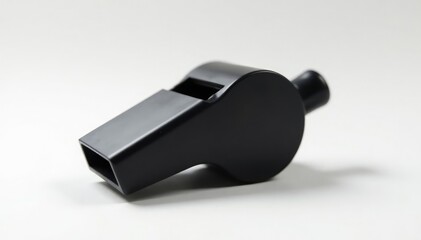Classic black plastic whistle, clean white backdrop , black, white background, referee