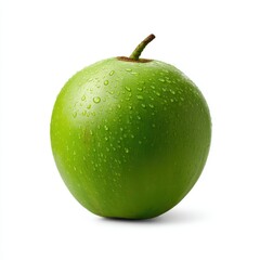 Green apple with water droplets isolated on white background