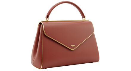Isolated Red Leather Handbag with Gold Details