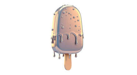 Isolated Metallic Ice Cream Bar on Stick Melting