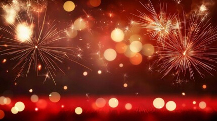 Fototapeta premium Celebrating New Year's Eve with vibrant fireworks and twinkling lights. 