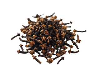 Obraz premium Aromatic Spice, A Detailed Still Life of Dry Cloves Pile on a Clean White Surface, Ideal for Culinary and Health-Related Themes with High Detail and Sharp Focus