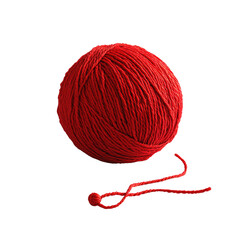 Crimson yarn sphere contrasting against a deep black backdrop for craft projects
