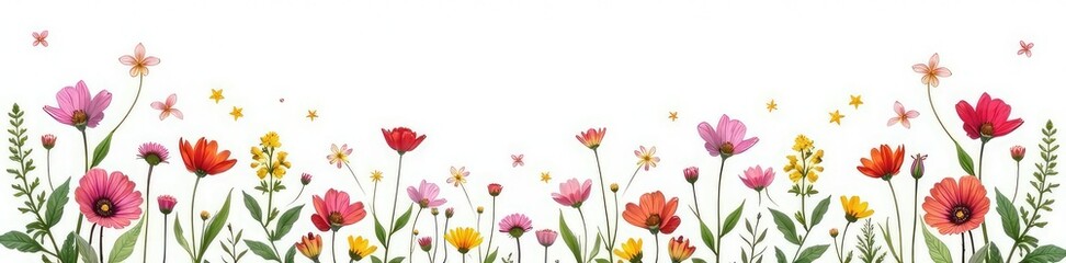 Dainty wildflowers scattered across a white canvas, plant life, natural world
