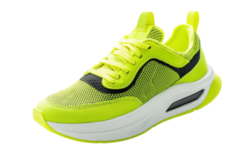 Neon yellow sneaker stylish design breathable mesh sporty shoe perfect for running fitness on transparent background