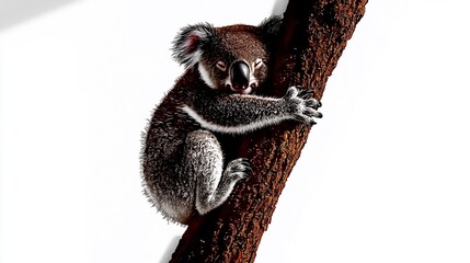 Obraz premium Koala on Branch, Close-up, White Background