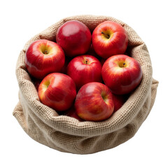 Vibrant red apples nestled in natural burlap sack create a rustic harvest display for autumn gatherings