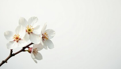 Delicate white blossoms against pure white background, delicate, still life