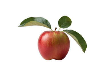 Captivating close-up of a fresh whole apple, adorned with vibrant green leaves, presented on a plain setting showcasing its natural beauty and freshness