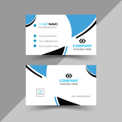 Modern, creative, and simple double-sided landscape orientation clean vector corporate business card template with stylish blue and black colour for business and personal use illustration design
