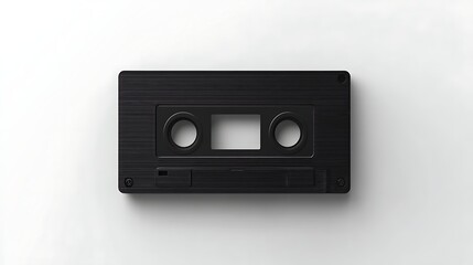 Obraz premium Black audio cassette tape against white background