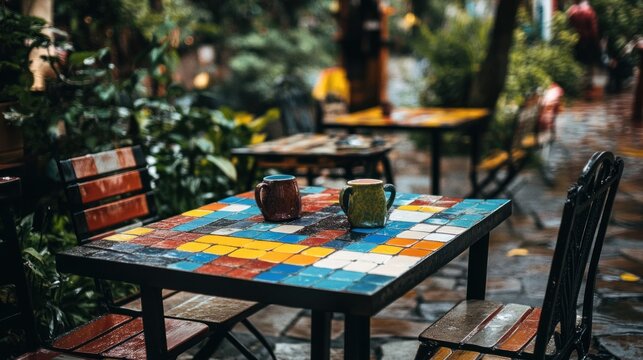 Vibrant outdoor cafe tables - Powered by Adobe
