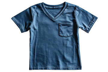 Stylish denim blue kids v neck t shirt with pocket studio shot on black background perfect for on transparent background