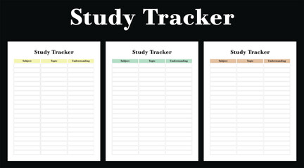 Study Tracker, student, planner, interior, kdp,