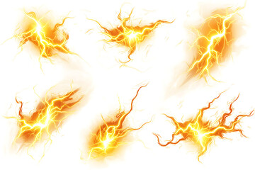 Dynamic electric lightning bolts with vibrant orange hues, showcasing energy and movement