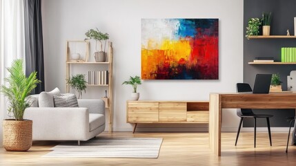 Vibrant Abstract Canvas Art in Modern Home Office