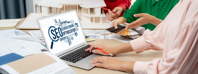 SEO search engine optimization for brisk e-commerce and online retail business showing on computer...