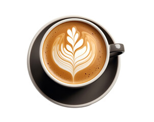 Captivating latte art featuring delicate leaf design, expertly crafted with vibrant milk foam, set against a minimalist aesthetic creating a visually appealing and serene coffee experience