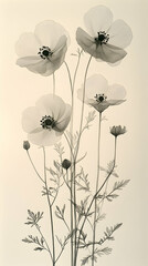 Naklejka premium Illustration of several poppy flowers on a beige background showcasing their delicate petals
