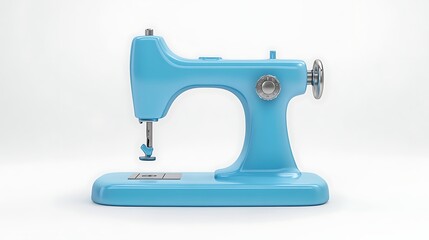 Classic blue sewing machine on white background