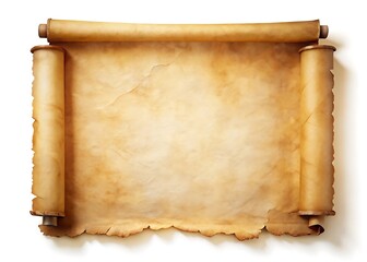 Old parchment scroll with slightly curled edges isolated on white background