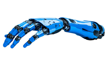 Detailed blue robot arm isolated, cut out transparent