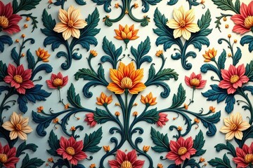 Obraz premium Intricate floral damask wallpaper in muted tones, floral, luxury
