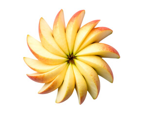 Captivating top view of a vibrant, freshly sliced apple arranged in a circular pattern, showcasing crisp texture and inviting aesthetic appeal perfect for food-related designs