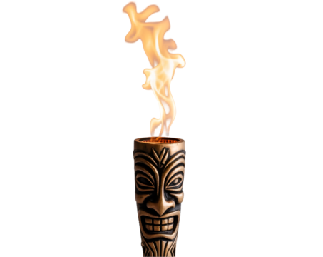 Captivating Tiki Torch with Vibrant Flame, A Symbol of Warmth, Festivity, and Exotic Ambience Illuminating the Darkness, Evoking Tropical Nights and Festive Gatherings