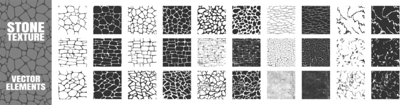 Stone, Pebble and Marble Mosaic Pattern Set Isolated on Transparent.  Vector Ground Texture for Architecture, Landscape, and Interior Design