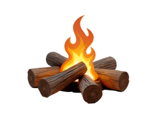 Cartoon Campfire with Logs Illustration, A Simple and Warm Fire Pit Design for Outdoor Adventures and Cozy Nighttime Gatherings on a Clear Night