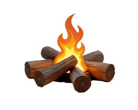 Cartoon Campfire with Logs Illustration, A Simple and Warm Fire Pit Design for Outdoor Adventures and Cozy Nighttime Gatherings on a Clear Night