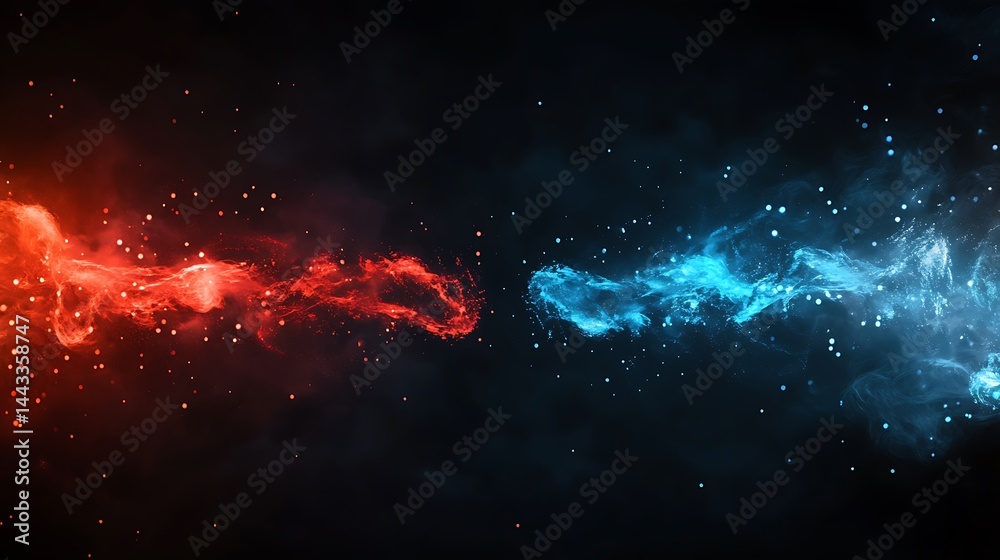 Aufkleber Abstract Red And Blue Energy Collision with Sparkles on Transparent Background