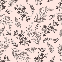 Monochrome Leaves Drawing Vector Seamless Pattern