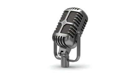 Fototapeta premium Retro Chrome Microphone, Studio Isolated, White Background, Audio Equipment.