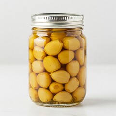 Homemade Garlic Confit Jar with Blank Label Isolated on White Background