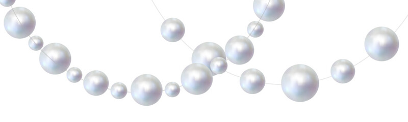 Vector realistic illustration of a pearl necklace with beads of different sizes on thin strings, arranged in soft curves. Perfect for jewelry, wedding, fashion, or luxury-themed design