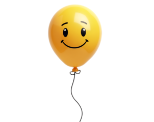 Cheerful Yellow Smiley Face Balloon Floating on Isolated White Backdrop, A Whimsical Celebration of Happiness, Perfect for Spreading Joy and Positivity