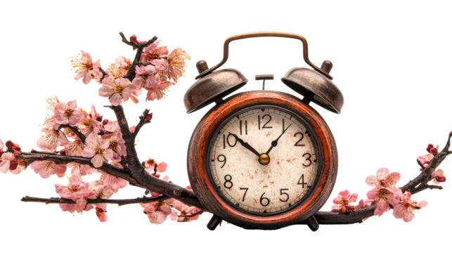 Alarm clock with spring blossom, cut out transparent - Powered by Adobe